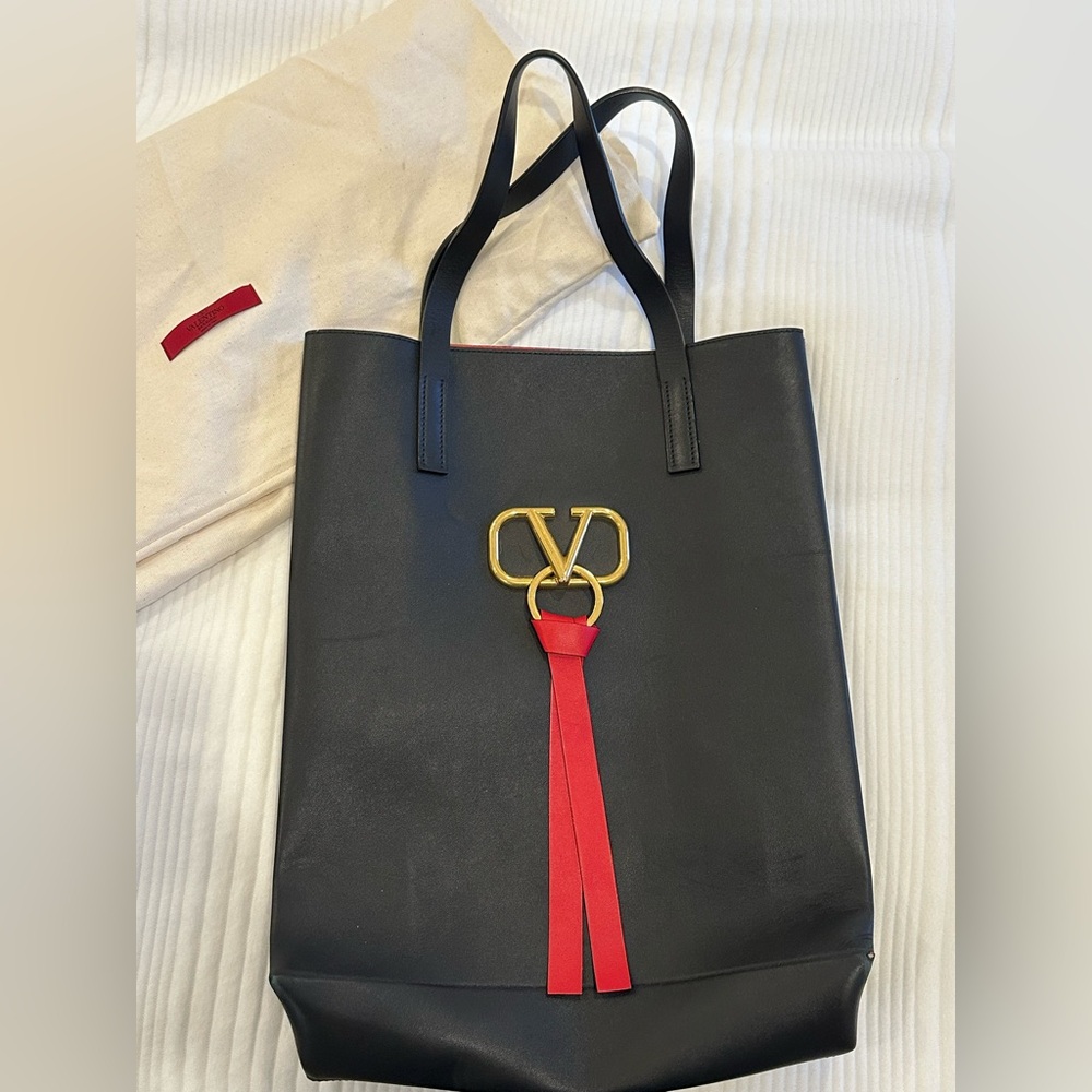 Valentino V-Ring Leather Ribbon Tote